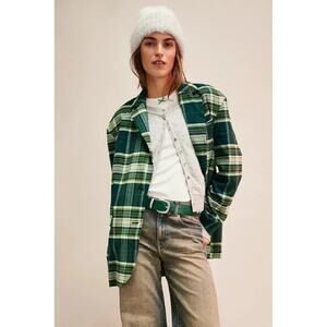 Free People Oversized Reggie Blazer Single Breasted Green Plaid Size XS